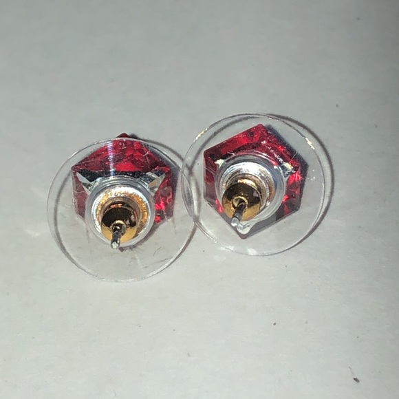 Red Geometric Dainty Boho Stud Earrings - Picture 6 of 7